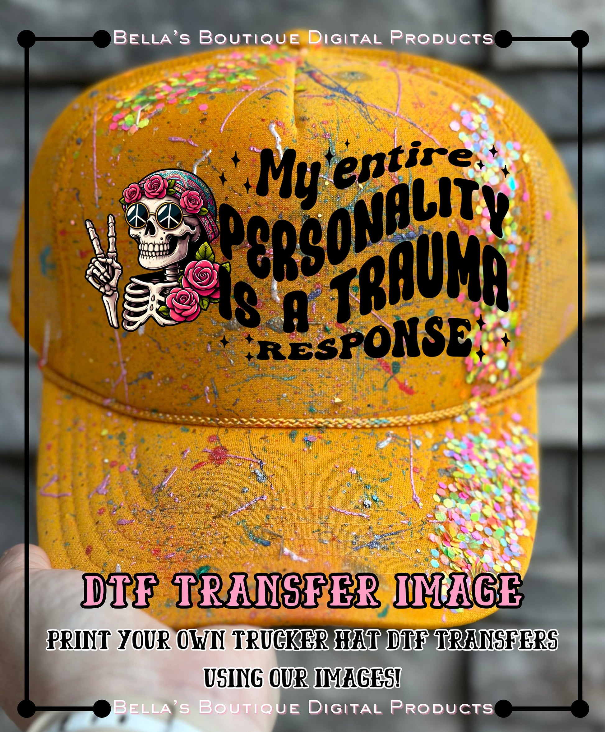 Custom "My Entire Personality is a Trauma Response" T-Shirt/Trucker Hat/Bag/Mug PNG Image-Ready to Print! DTF/Sublimation/Screenprint