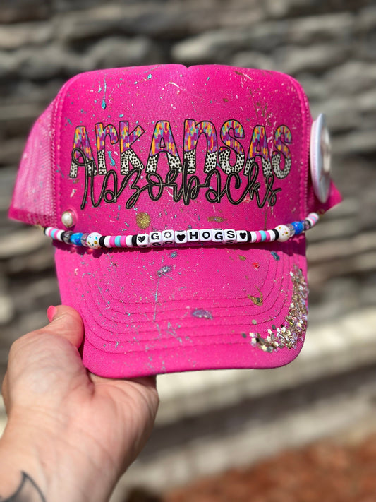 Custom Arkansas Razorback Gameday Trucker Hat • Hat Chain • College Football Hat • Gift for Friend • Trucker Hat Accessories • Go Hogs