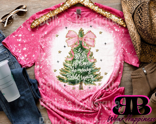 Christmas Tree Trendy Bleached T-Shirt - Womens Bleached Tee Shirt - Christmas Tree - Weary World Rejoices Tshirt - Christmas Spirit Tee