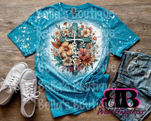 Faith Trendy Bleached T-Shirt - Womens Bleached Tee Shirt - Gift - Gift for Mom - Church Tshirt- Christian Tee - Jesus Tee - Praise the Lord