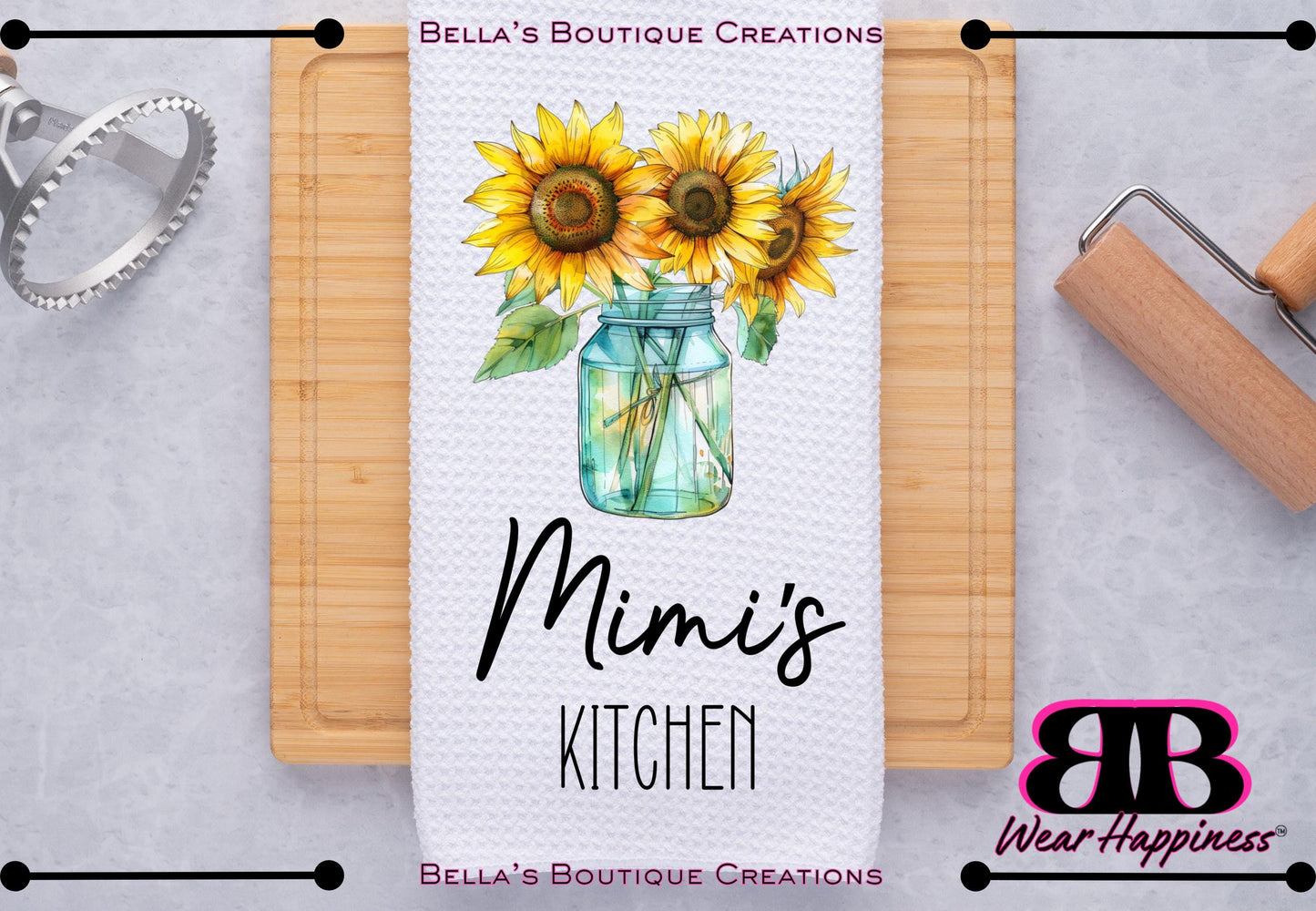 Custom Personalized Sunflower Kitchen Towel with Name - Waffle Towel - Kitchen Gift - Housewarming Gift - Wedding Present - Flower Towel