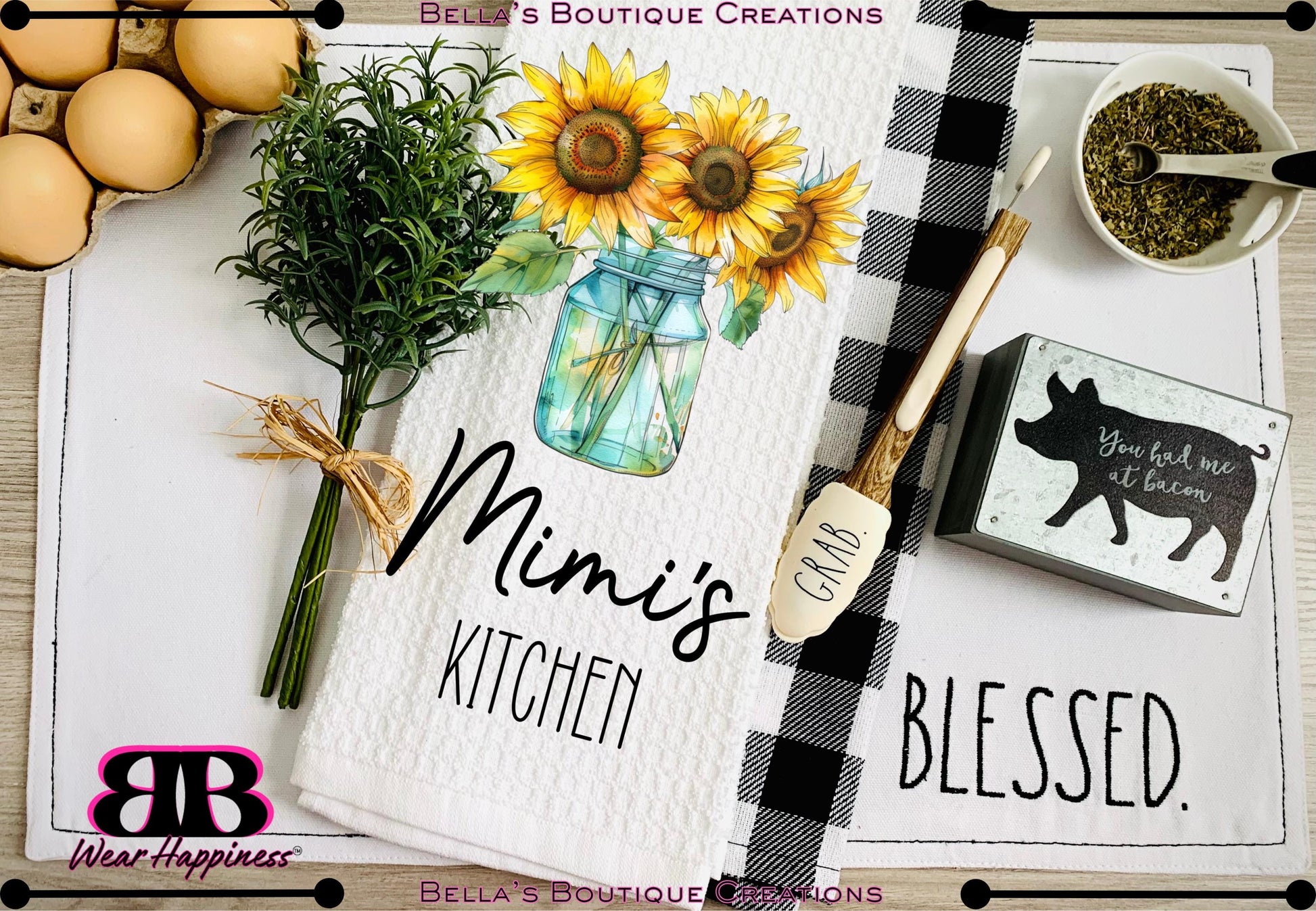 Custom Personalized Sunflower Kitchen Towel with Name - Waffle Towel - Kitchen Gift - Housewarming Gift - Wedding Present - Flower Towel