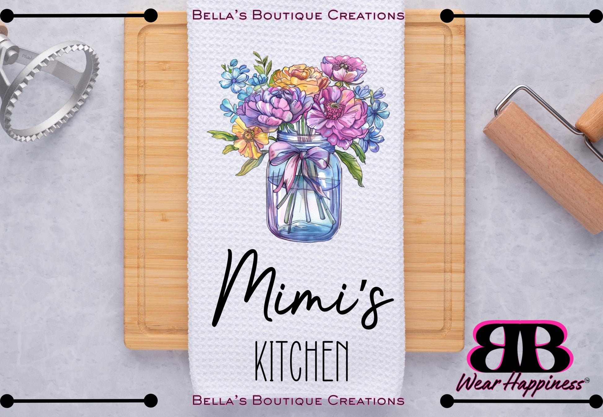 Custom Personalized Wildflowers Kitchen Towel with Name - Waffle Towel - Kitchen Gift - Housewarming Gift - Wedding Present - Flower Towel