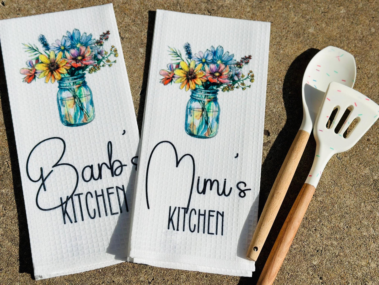 Custom Personalized Sunflower Kitchen Towel with Name - Waffle Towel - Kitchen Gift - Housewarming Gift - Wedding Present - Flower Towel